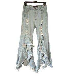 Purple Candy Unique Denim High Rise Extreme Distressed Flares Light Wash, Sz XL